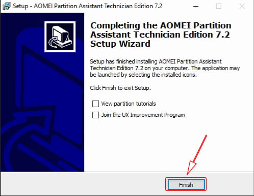 Finish Install AOMEI Partition
