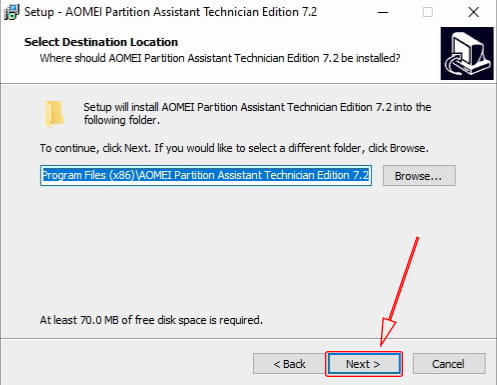 Select Destination Folder AOMEI