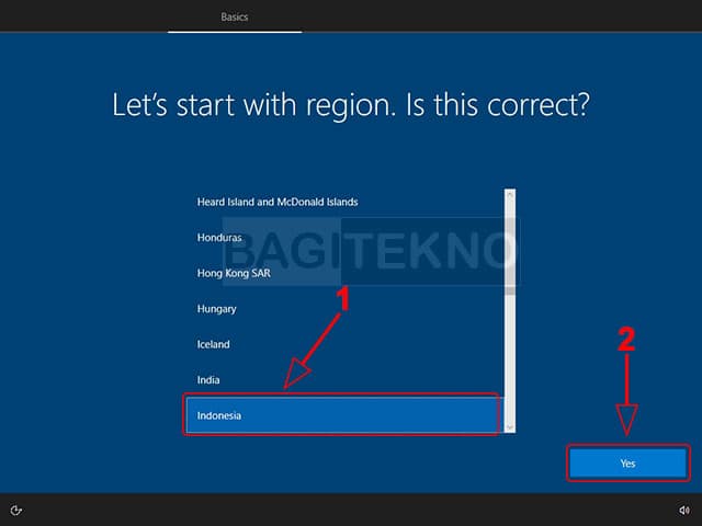 Pilih negara pada konfigurasi Windows 10