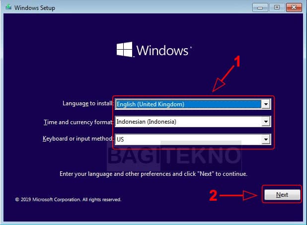 Memilih bahasa Windows 10