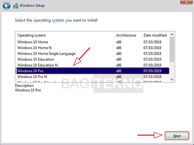 Memilih edisi Windows 10