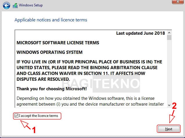 Persetujuan lisensi Windows 10