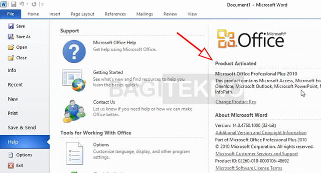 Office 2010 sudah aktif