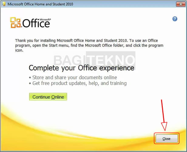 Office 2010 sudah selesai terinstall