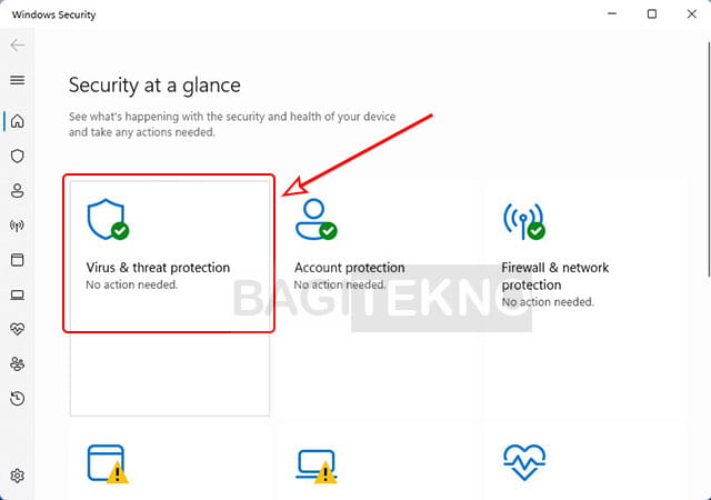 membuka virus & threat protection