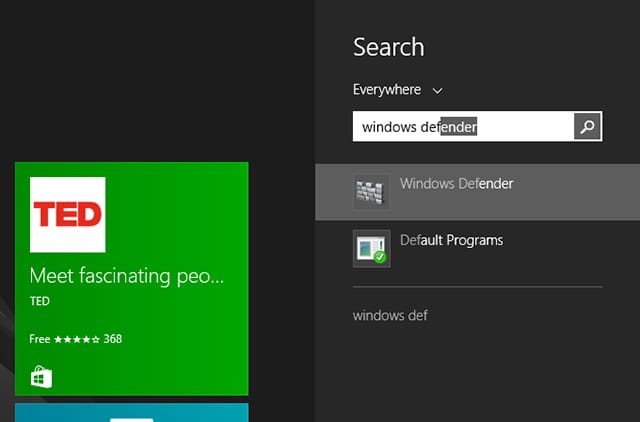 Membuka Windows Defender pada Windows 8.1