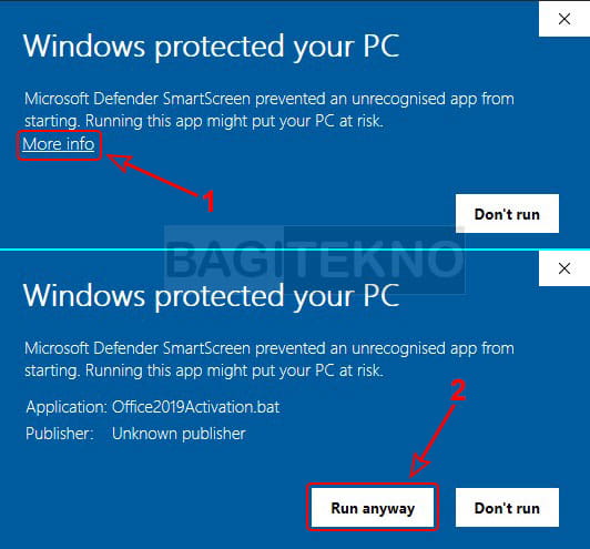 Melewati Windows protected your PC untuk aktivasi Office 2019