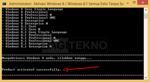 aktivasi Windows 8.1 menggunakan file batch sudah selesai