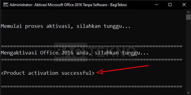 proses aktivasi Ms Office pakai CMD berhasil