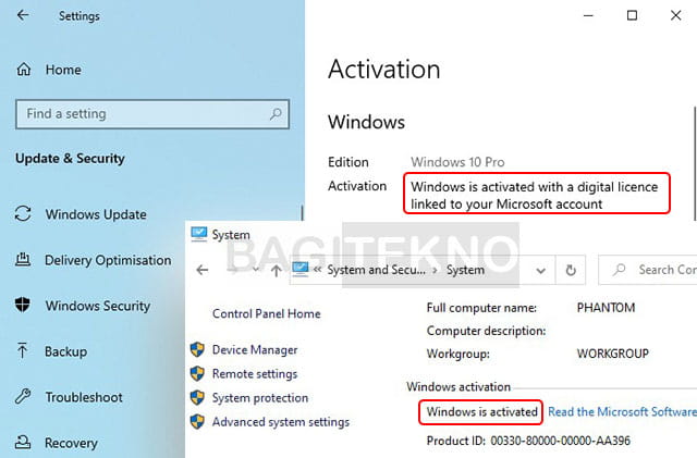 Keterangan Windows sudah aktif