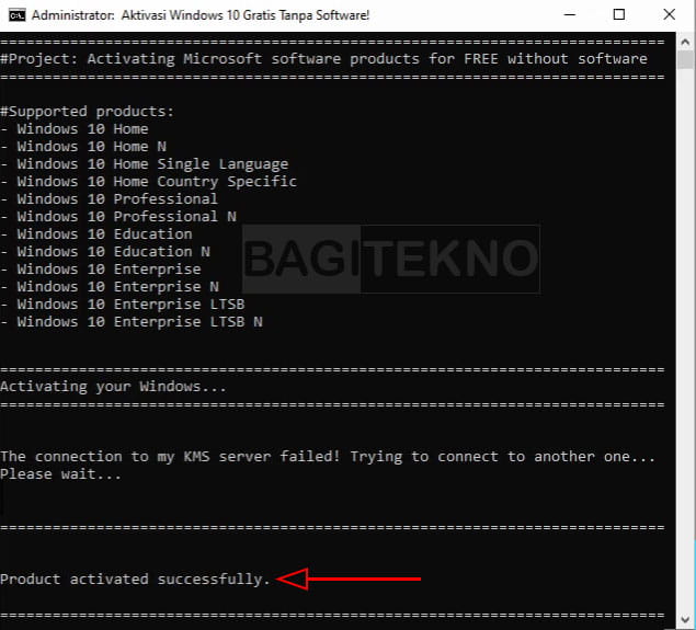 Proses aktifasi Windows 10 tanpa software dengan CMD