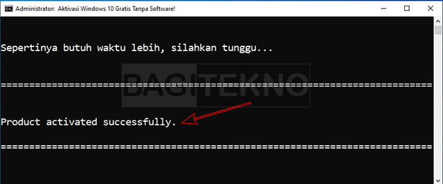 Aktivasi Windows 10 menggunakan CMD sudah berhasil