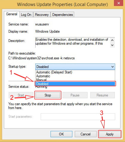 Cara disable automatic update pada Windows 8/8.1 melalui local service