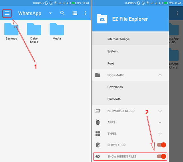 Menampilkan file atau folder tersembunyi di EZ File Explorer