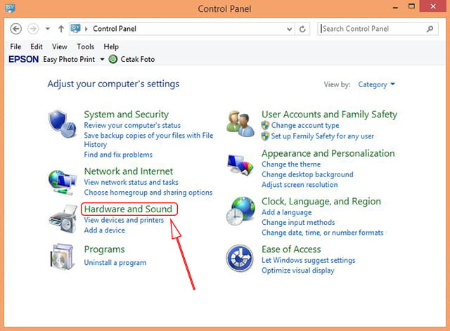 Pengaturan Hardware and Sound di Control Panel