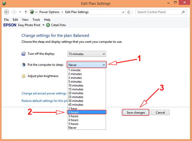 Setting kapan komputer sleep di Windows 7 atau 8/8.1