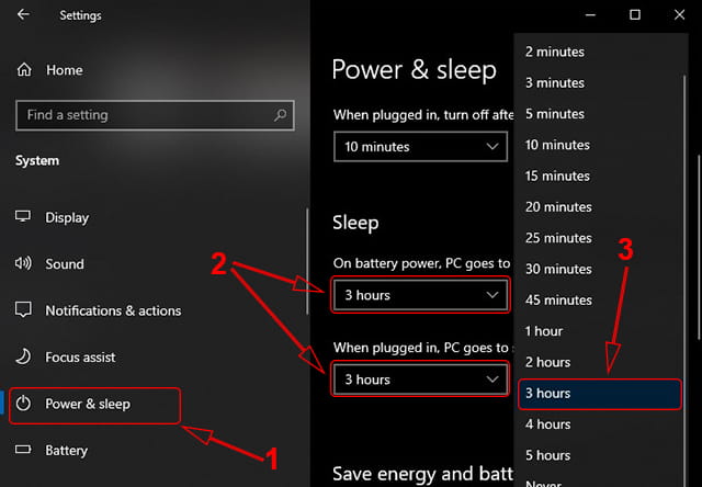 Setting Power and Sleep Windows 10