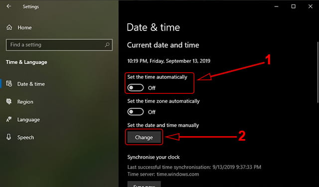 Mengubah waktu Windows 10 secara manual