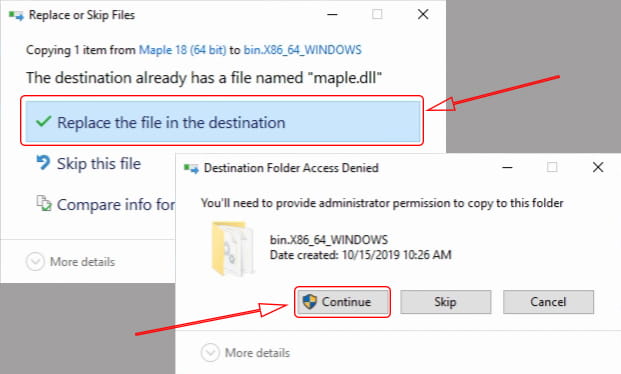 Replace dan Grant Access copy to Maple 18 installation directory