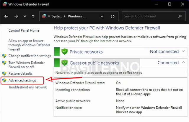 Pengaturan lanjutan Windows Firewall