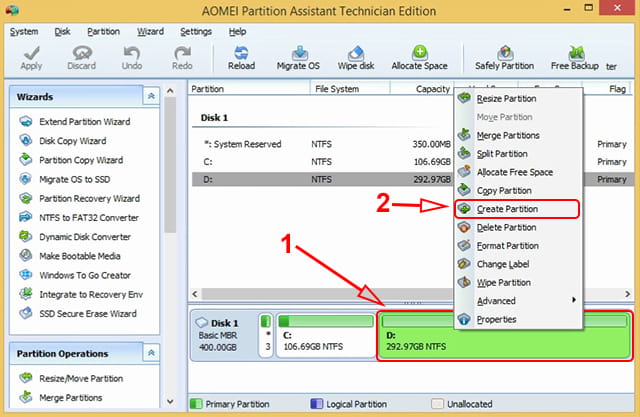 Cara membuat partisi baru menggunakan Aomei Partition Assistant