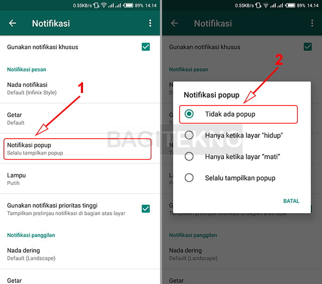 Cara menghilangkan notifikasi melayang dari orang tertentu pada WhatsApp (WA)