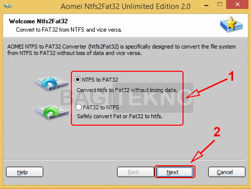 Konversi NTFS ke FAT32 menggunakan Aomei