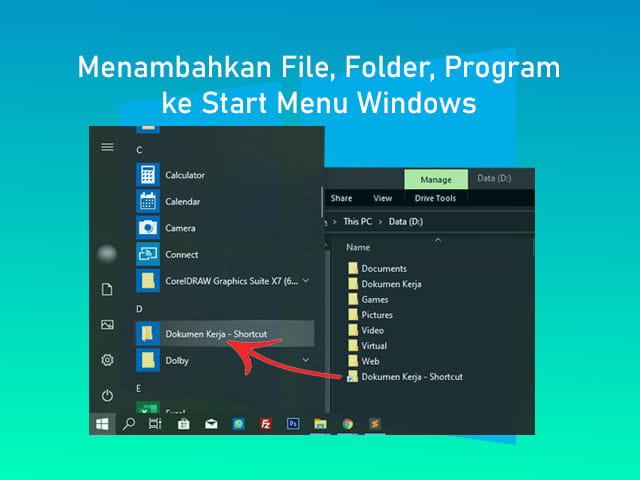 Cara menambahkan file, folder dan program apapun ke Start Menu Windows