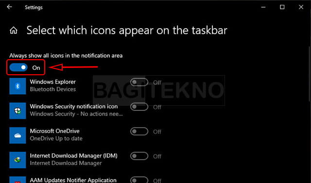 Menampilkan semua icon di system tray Windows 10