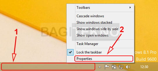 Taskbar properties Windows 7 dan 8
