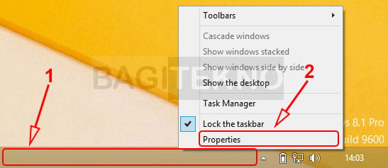 Properties taskbar Windows 7 dan Windows 8