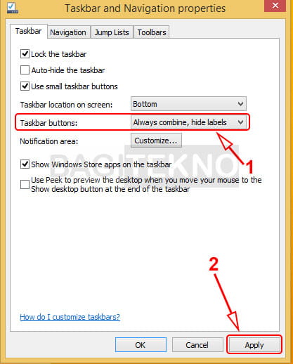 Menyembunyikan tulisan icon di taskbar Windows 7 dan Windows 8/8.1