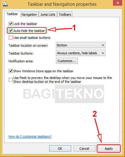 Cara menyembunyikan taskbar di Windows 8 dan 7