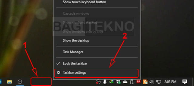 Membuka pengaturan taskbar di Windows 10