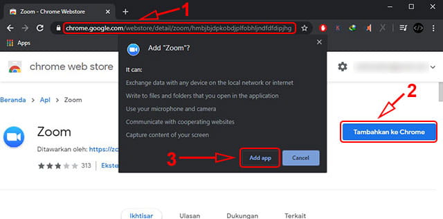 Cara memasang aplikasi Zoom di Google Chrome Laptop