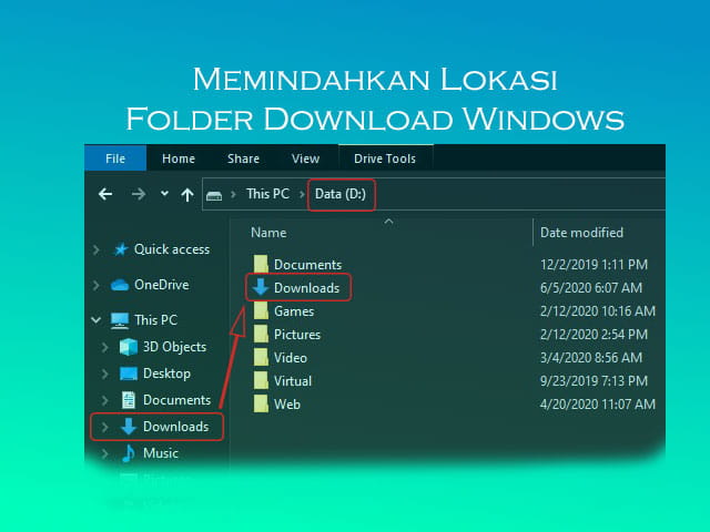 Cara memindahkan lokasi folder Download di Windows