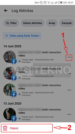 Cara menghapus riwayat video Facebook yang sudah ditonton