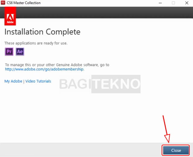 Proses install software adobe selesai