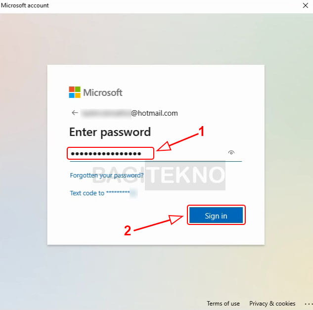 Masukkan password akun Microsoft