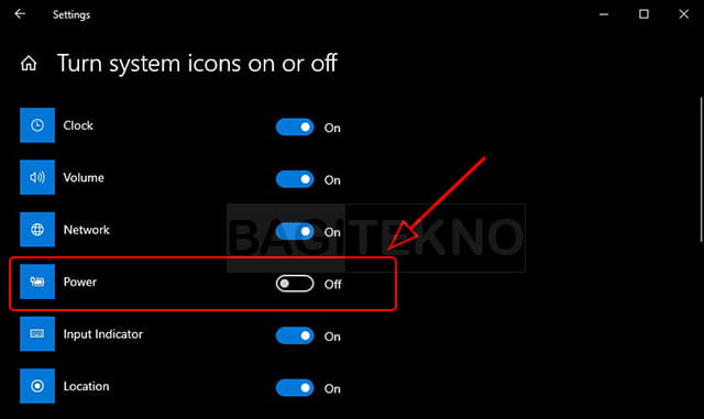 Mematikan icon baterai bawaan Windows 10