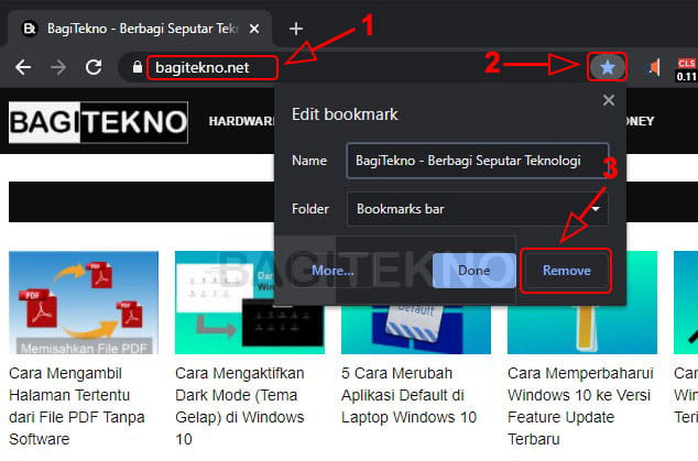 Cara menghapus bookmark di Google Chrome