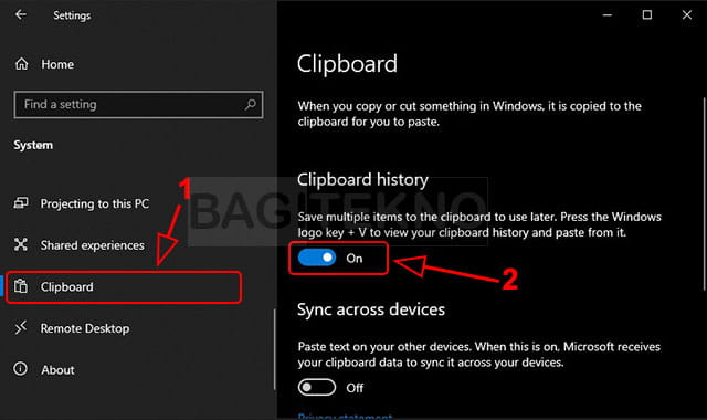 Cara mengaktifkan Clipboard history di Windows 10