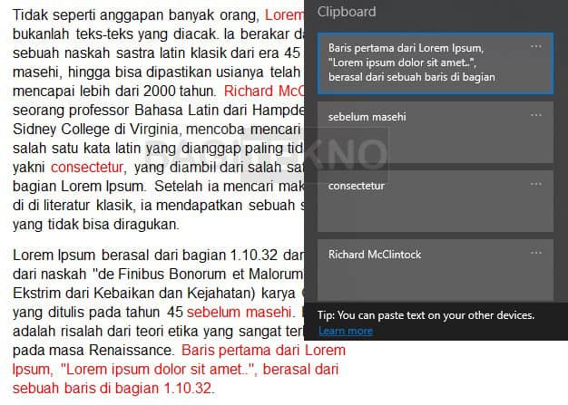 Cara memilih teks yang mau dipaste dari Clipboard