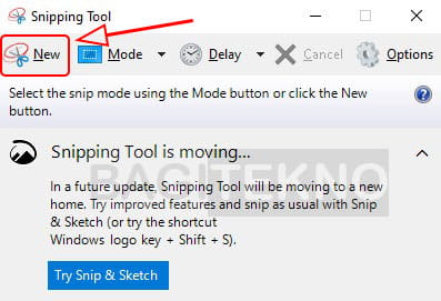 Screenshot Windows 10 menggunakan Snipping Tool