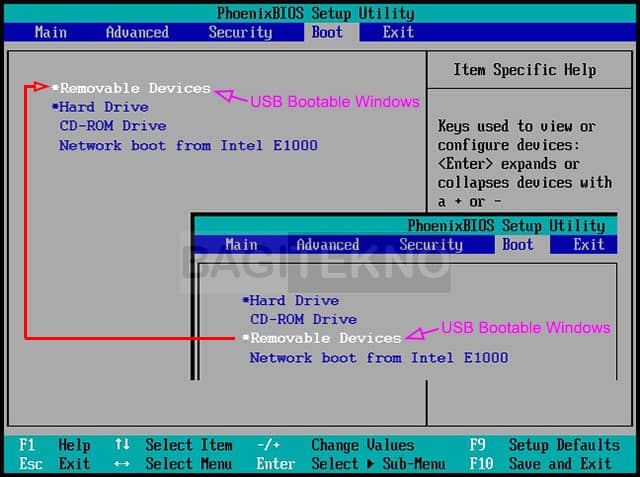 Mengatur BIOS agar boot dari Flashdisk installer Windows 7