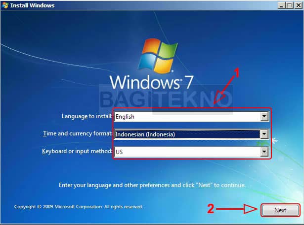 Memilih bahasa untuk Windows 7