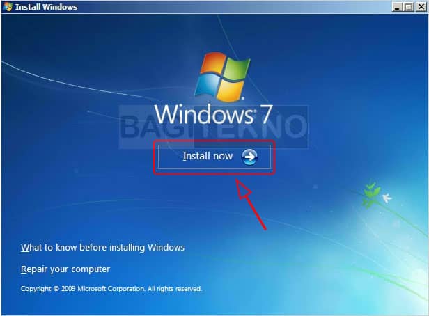 Memulai proses instalasi Windows 7