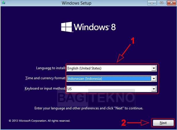 Memilih bahasa saat install Windows 8
