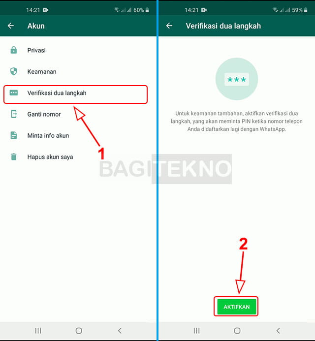 Mengaktifkan verifikasi dua langkah WhatsApp
