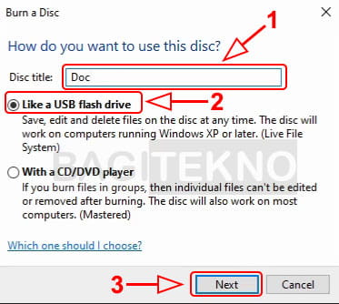 Pilihan opsi burning CD / DVD di Windows pake File Explorer